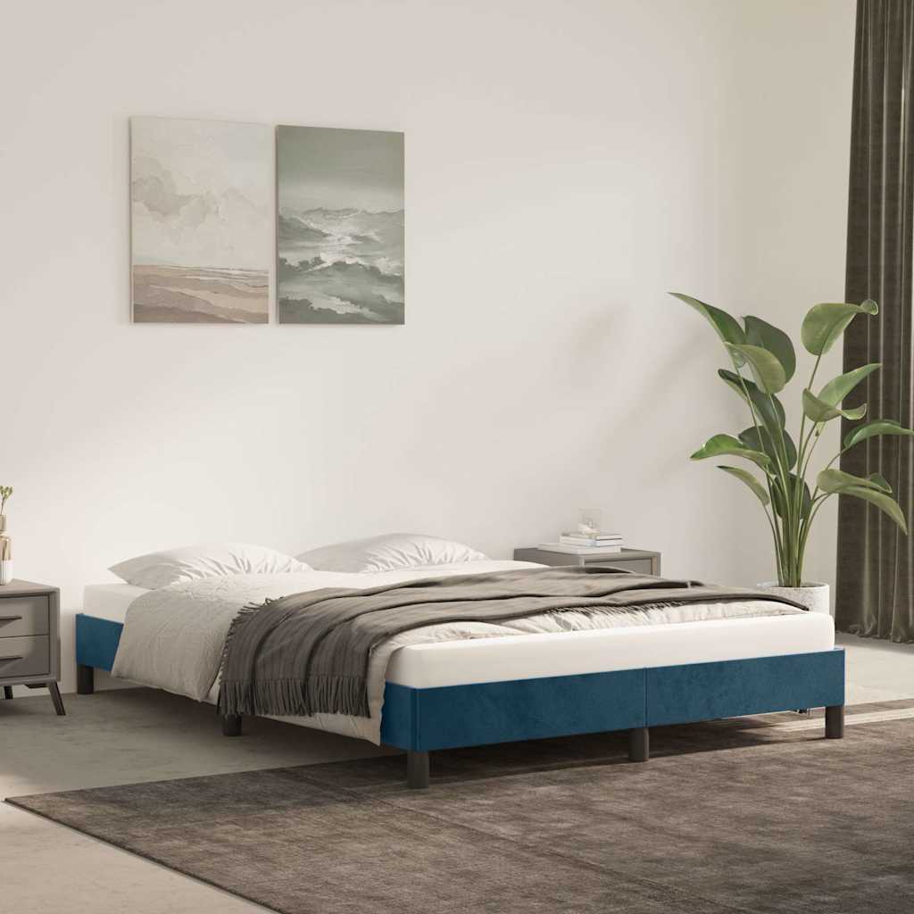 vidaXL Rama ��ka bez materaca, ciemnoniebieska, 140x200 cm, aksamitna
