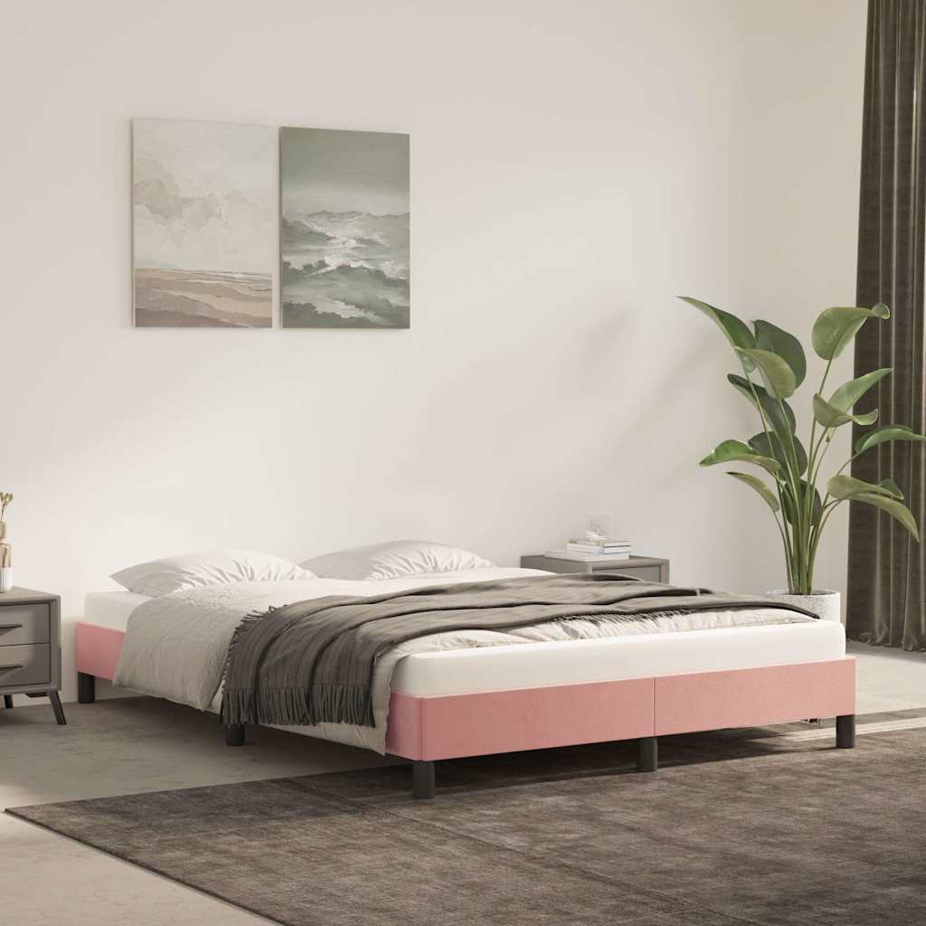 vidaXL Rama ��ka, r�owa, 140 x 200 cm, tapicerowana aksamitem
