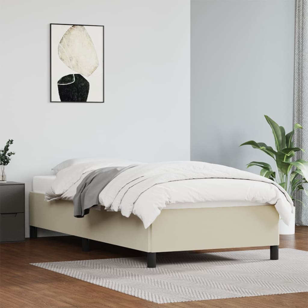 vidaXL Cadru de pat, crem, 90x190 cm, piele ecologică