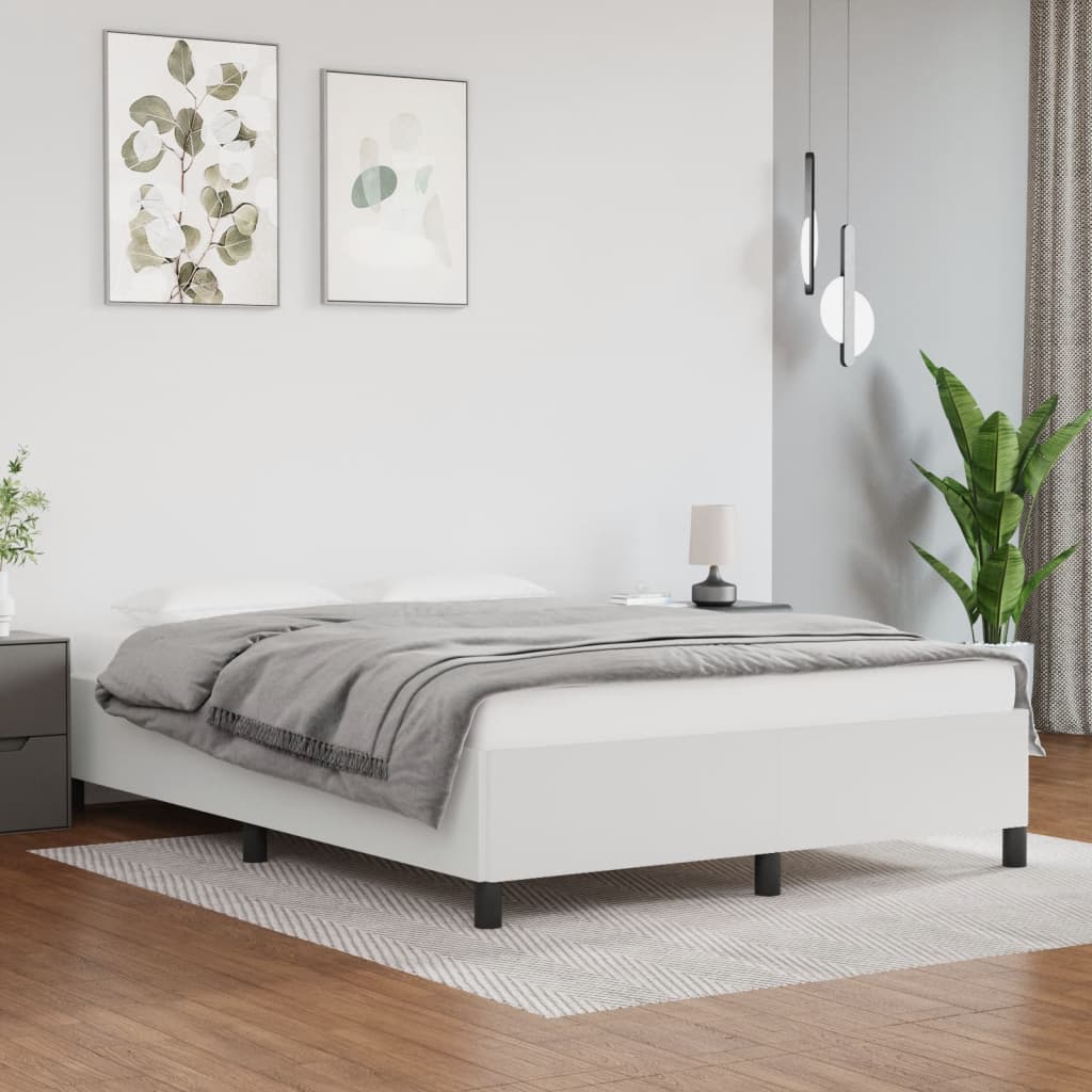 vidaXL Cadru de pat, alb, 140x190 cm, piele ecologică