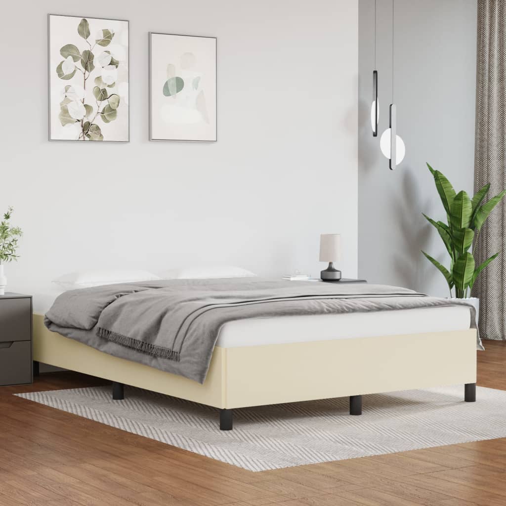 vidaXL Cadru de pat, crem, 140x200 cm, piele ecologică