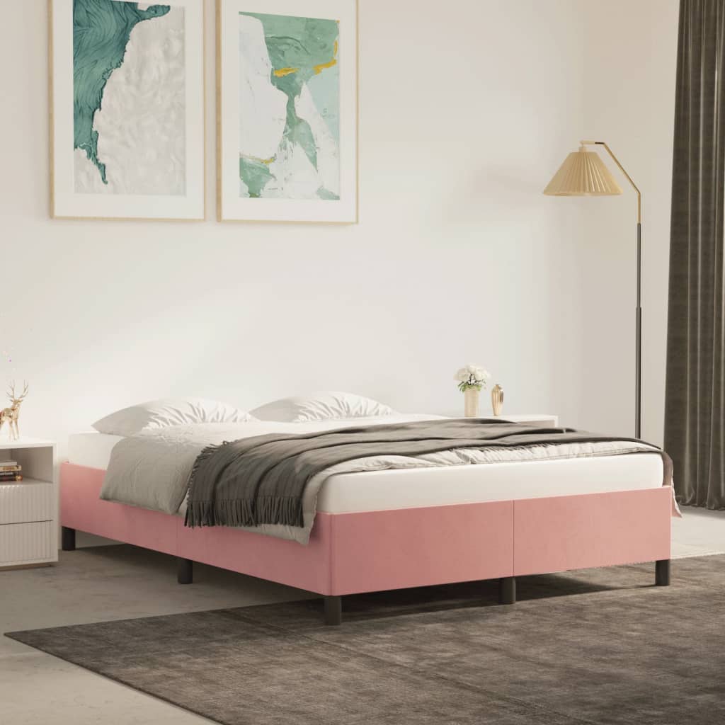 vidaXL Estrutura de cama 140x190 cm veludo rosa