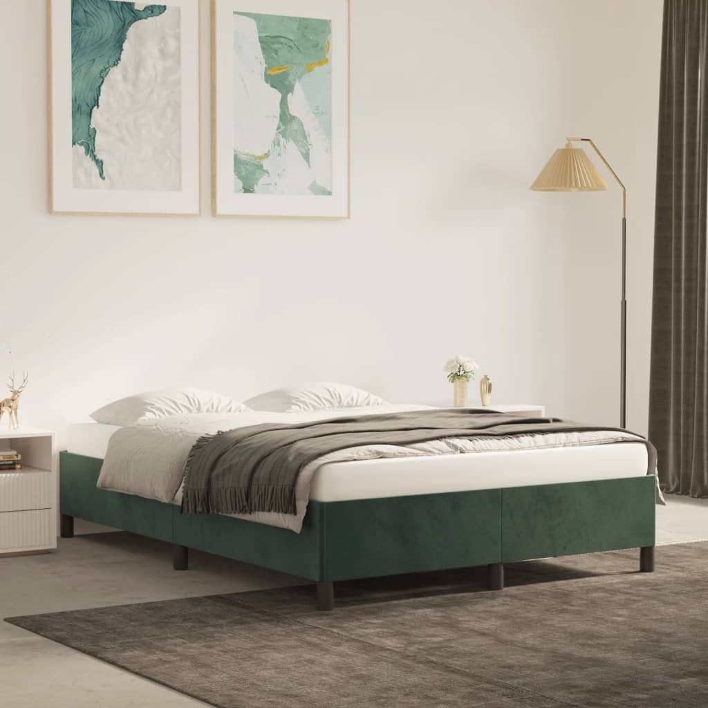 Cadru de pat, verde închis, 140x200 cm, catifea