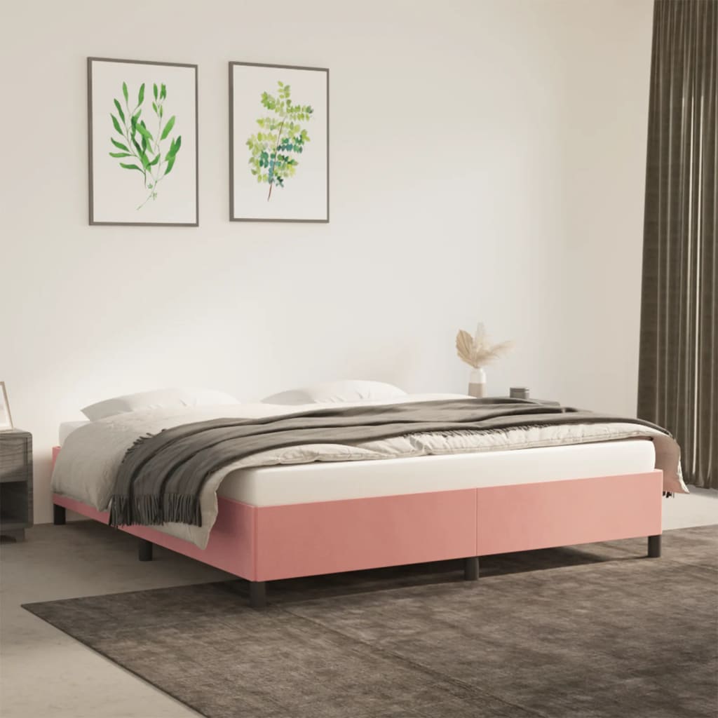 Cadru de pat, roz, 160x200 cm, catifea