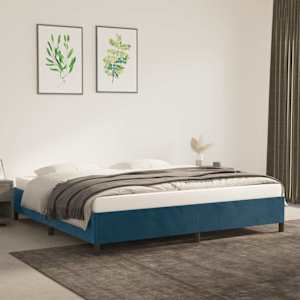 Posteljni okvir brez vzmetnice temno moder 200x200 cm žamet