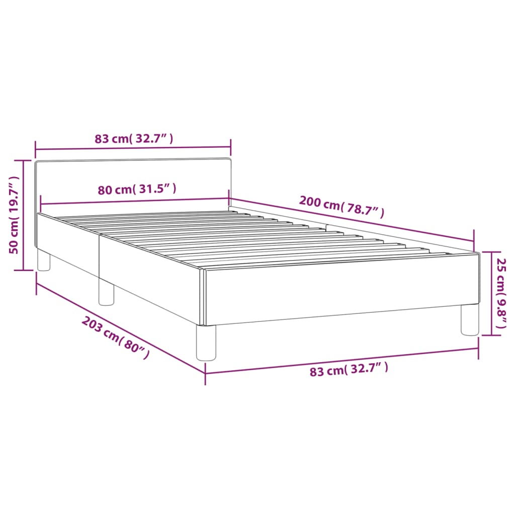 Okvir za krevet s uzglavljem svjetlosivi 80 x 200 cm od tkanine