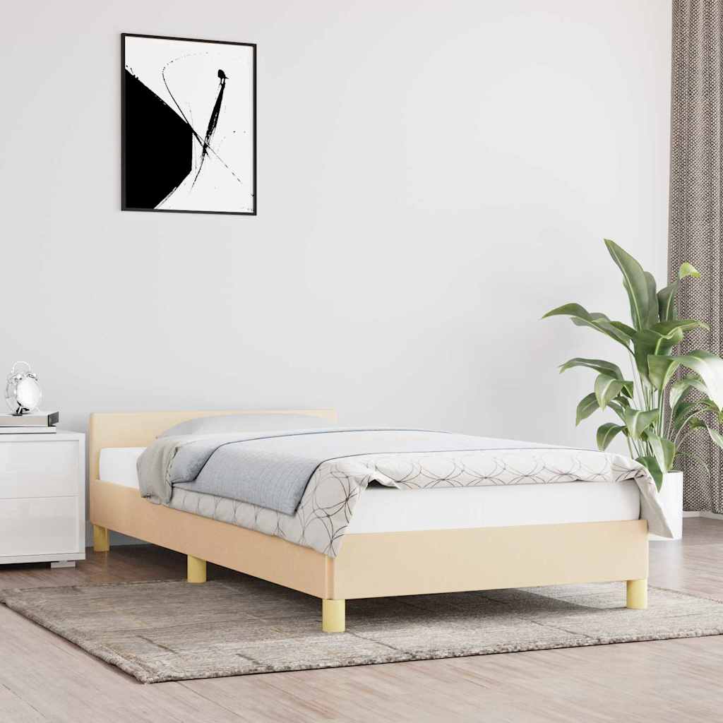 vidaXL Sengeramme med hovedgærde uden madras Creme 90x190 cm Stof