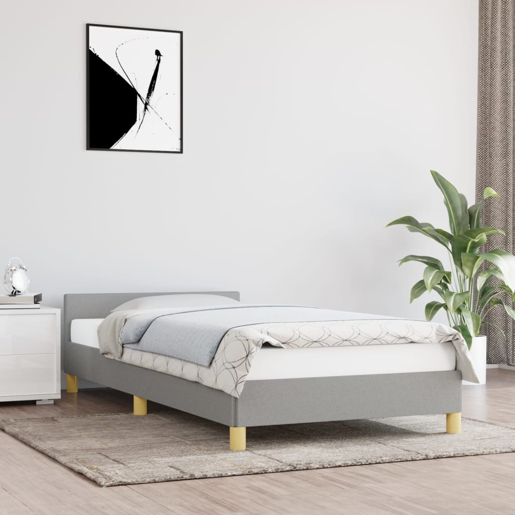 vidaXL Cadru de pat cu tăblie, gri deschis, 90x200 cm, textil