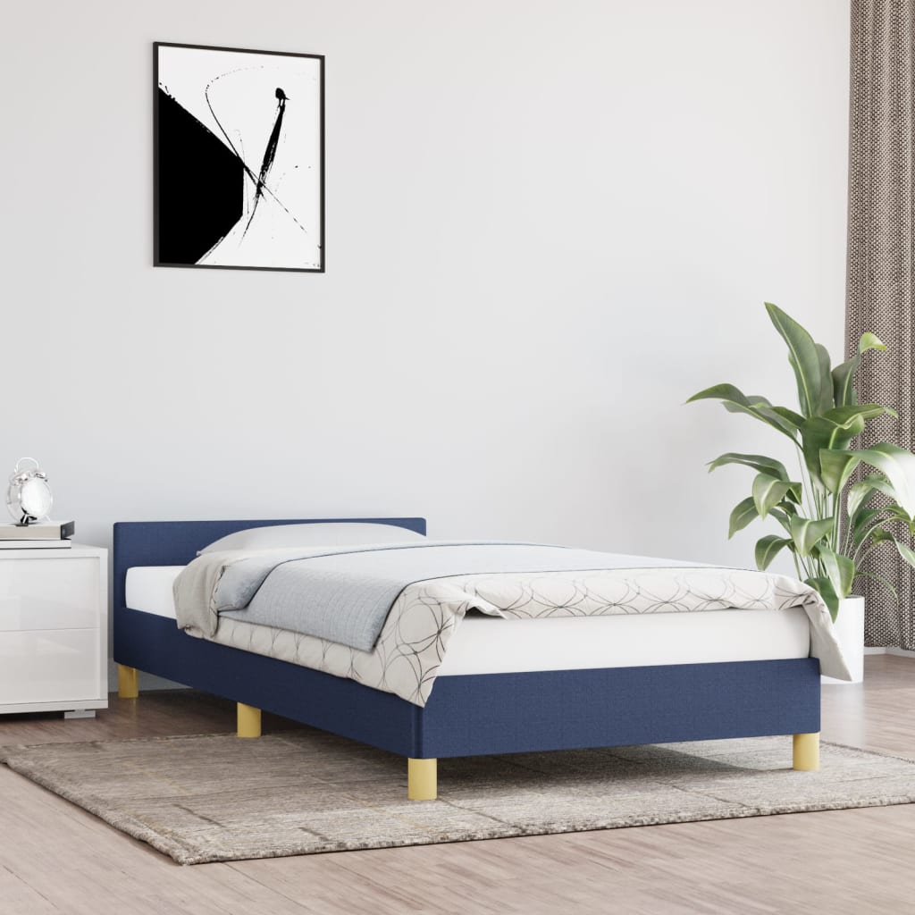 vidaXL Cadru de pat cu tăblie, albastru, 90x200 cm, textil