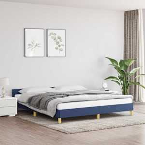 Rám postele s čelem bez matrace modrý 160 x 200 cm textil - obrázek 1