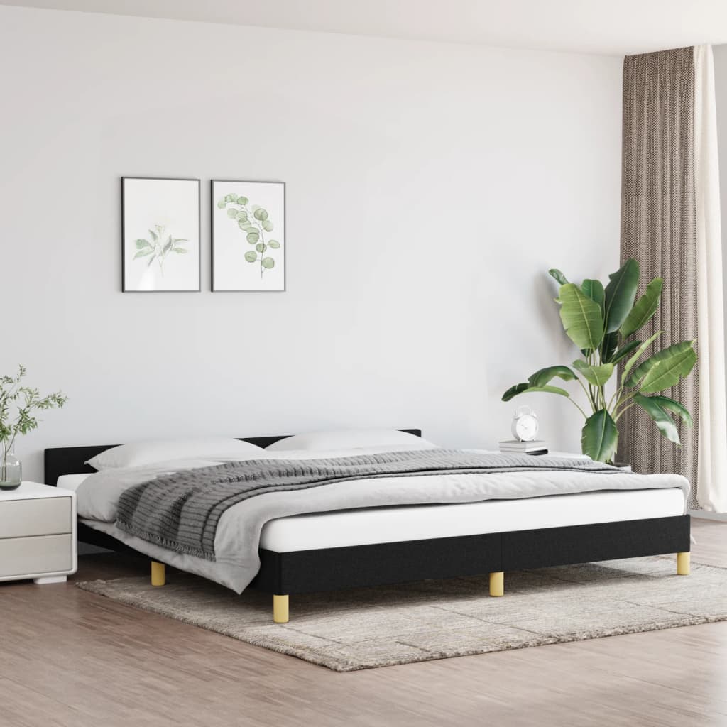 Cadru de pat cu tăblie, negru, 200x200 cm, textil