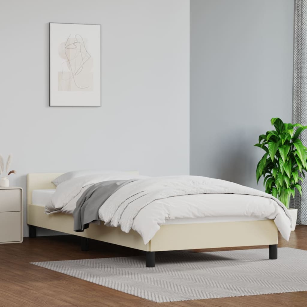 Cadru de pat cu tăblie, crem, 80x200 cm, piele ecologică