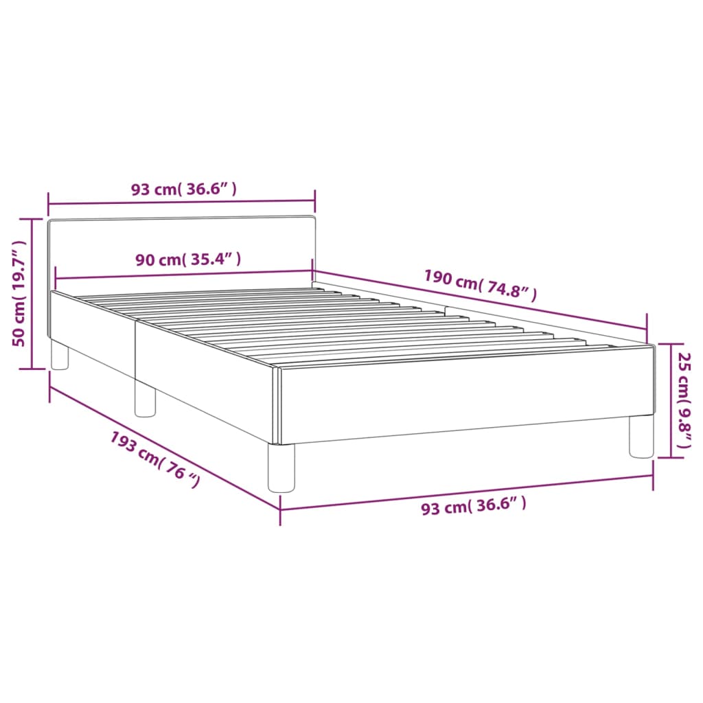 Cadru de pat cu tăblie, crem, 90x190 cm, piele ecologică
