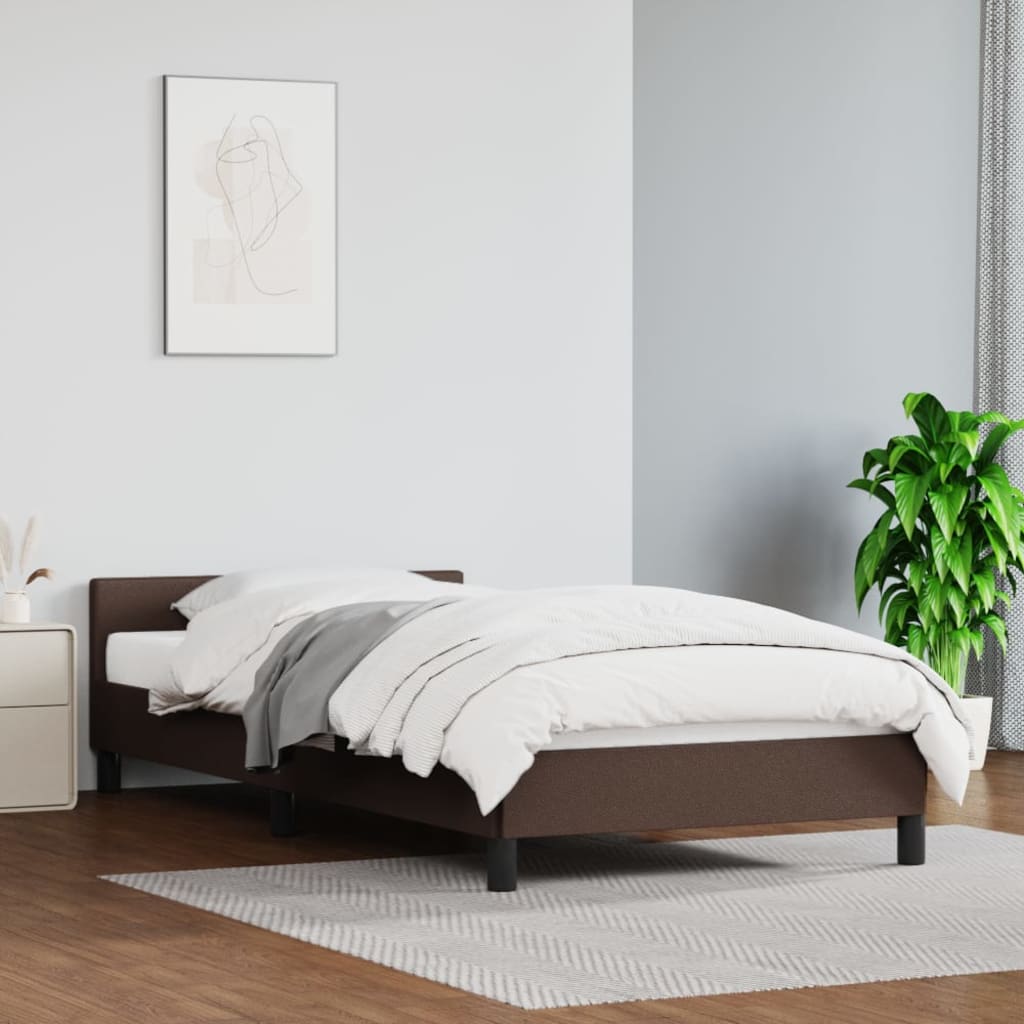 vidaXL Cadru de pat cu tăblie, maro, 90x190 cm, piele ecologică