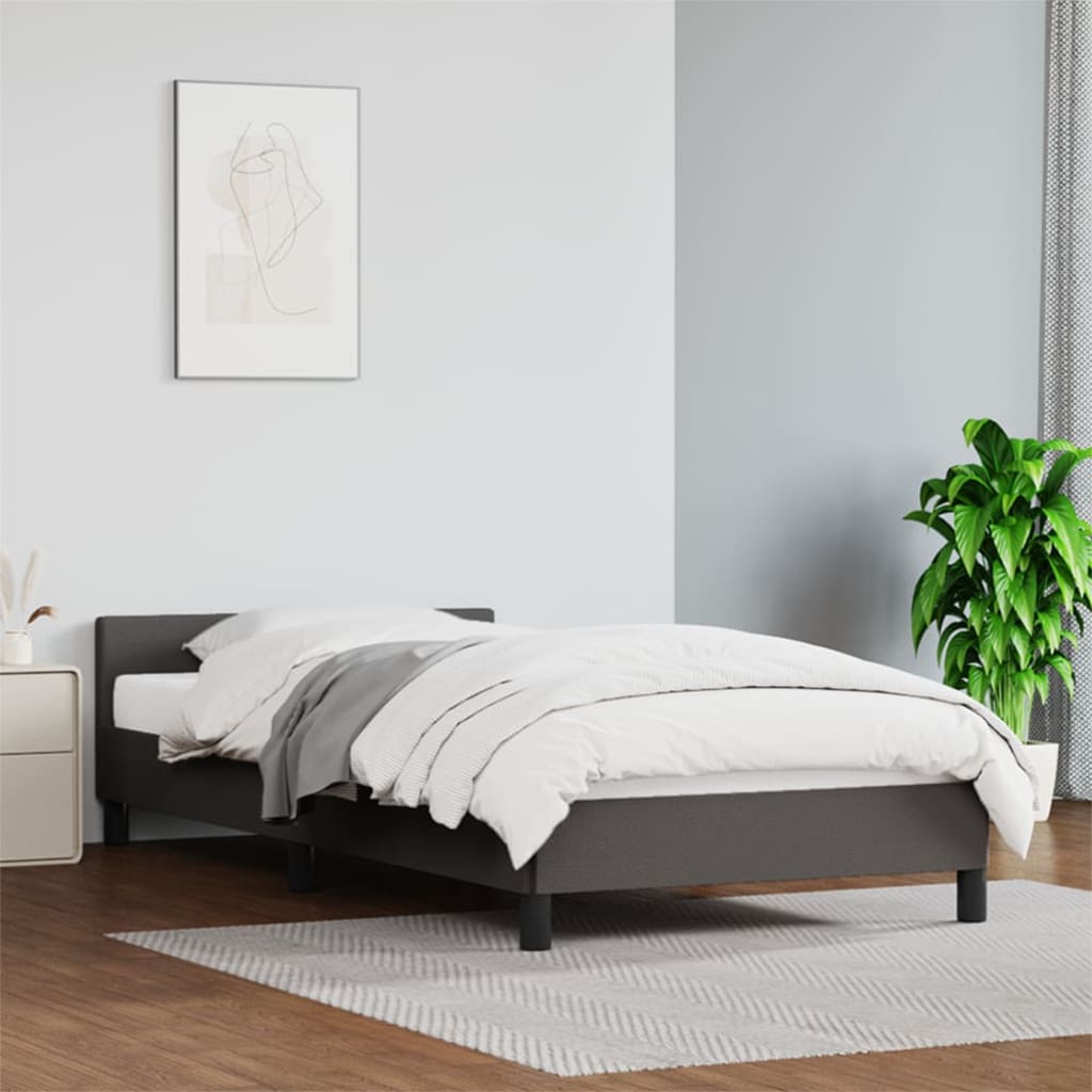 vidaXL Cadru de pat cu tăblie, gri, 90x190 cm, piele ecologică