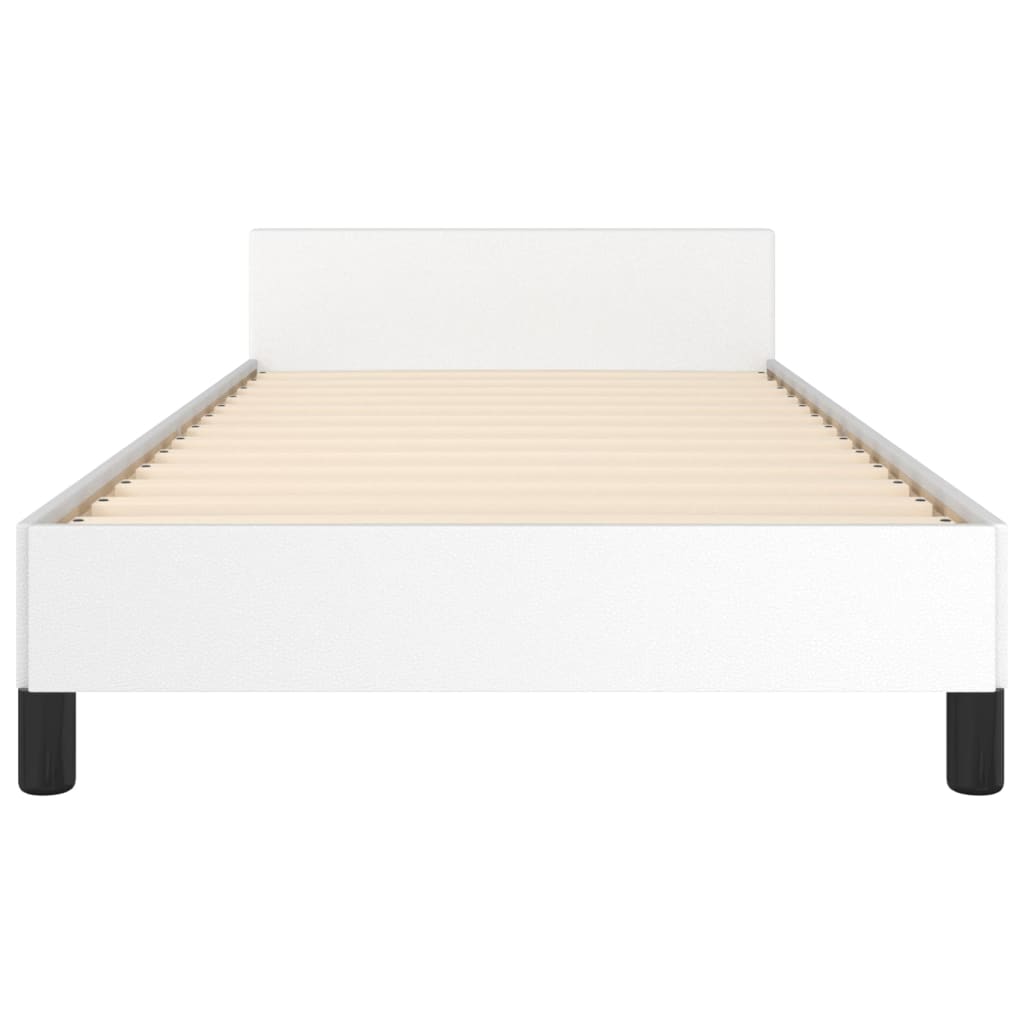 Cadru de pat cu tăblie, alb, 90x200 cm, piele ecologică