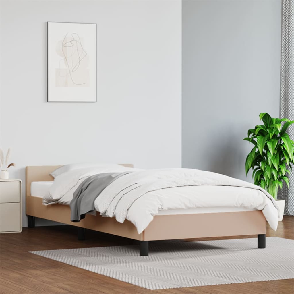 vidaXL Cadru de pat cu tăblie, cappuccino, 90x200 cm, piele ecologică