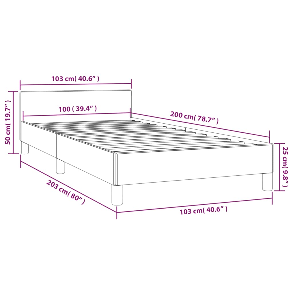 Okvir za krevet s uzglavljem sivi 100x200 cm od umjetne kože