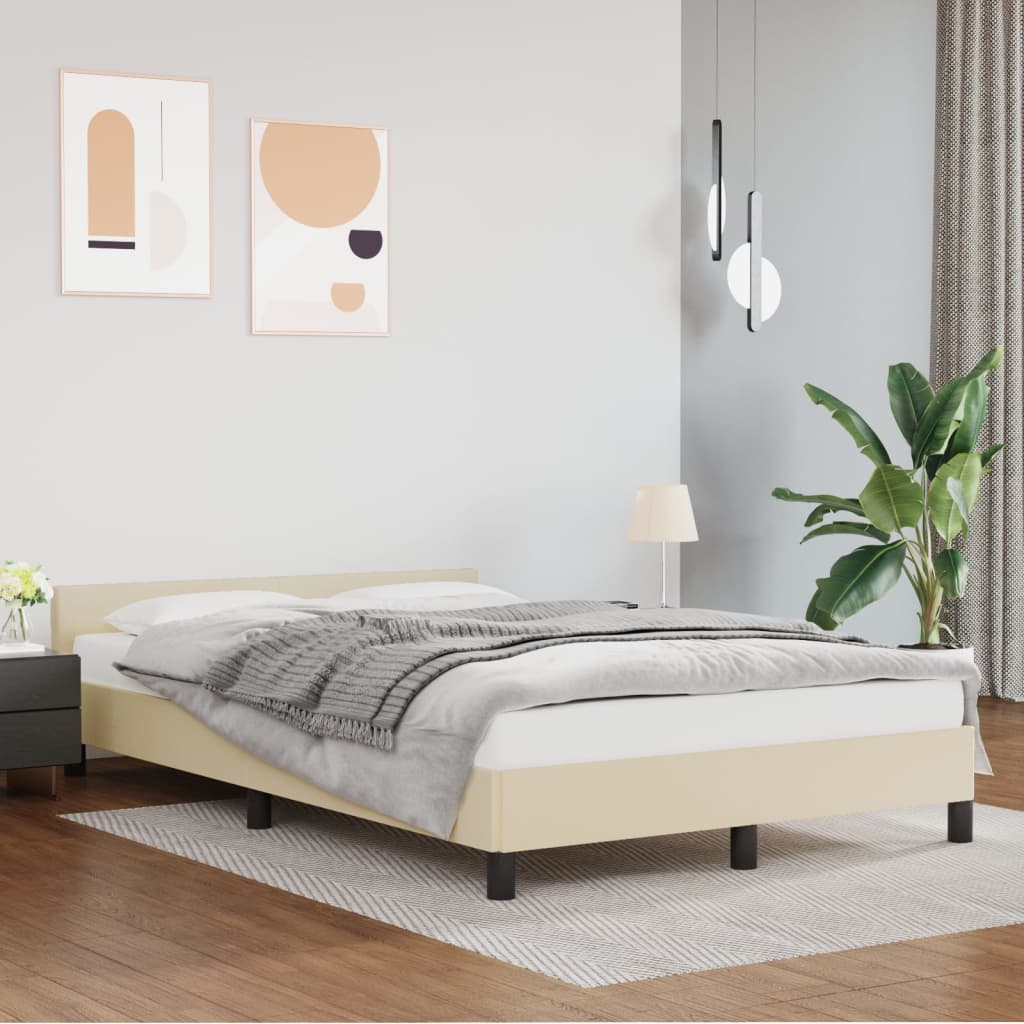 vidaXL Cadru de pat cu tăblie, crem, 120x200 cm, piele ecologică
