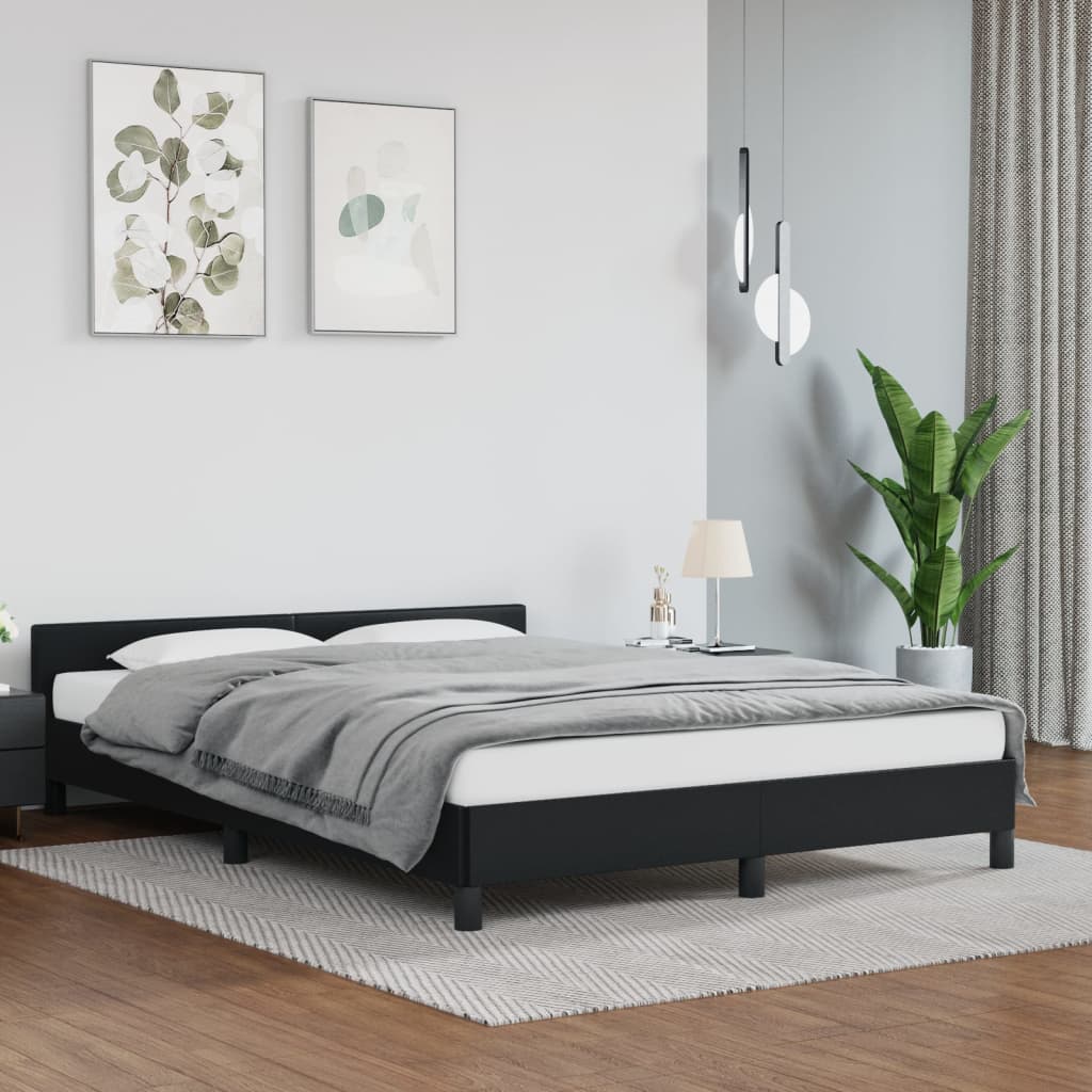 vidaXL Cadru de pat cu tăblie, negru, 140x190 cm, piele ecologică