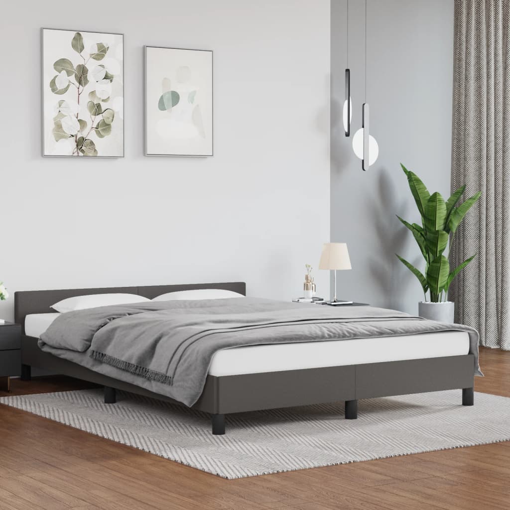 vidaXL Cadru de pat cu tăblie, gri, 140x190 cm, piele ecologică