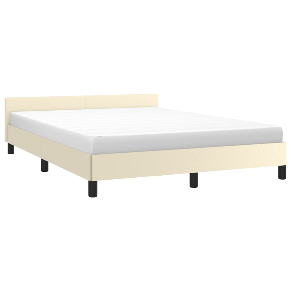 vidaXL Estrutura de cama c/ cabeceira couro artificial 140x200cm creme