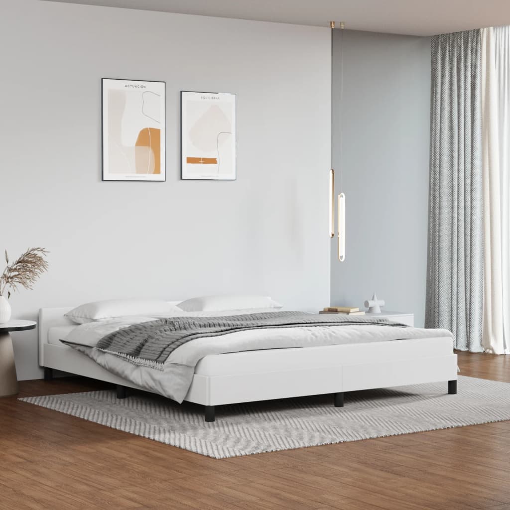 Cadru de pat cu tăblie, alb, 160x200 cm, piele ecologică