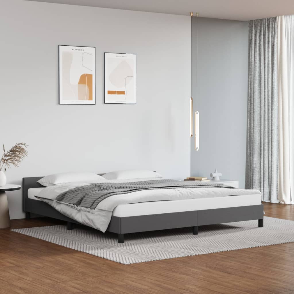vidaXL Cadru de pat cu tăblie, gri, 160x200 cm, piele ecologică