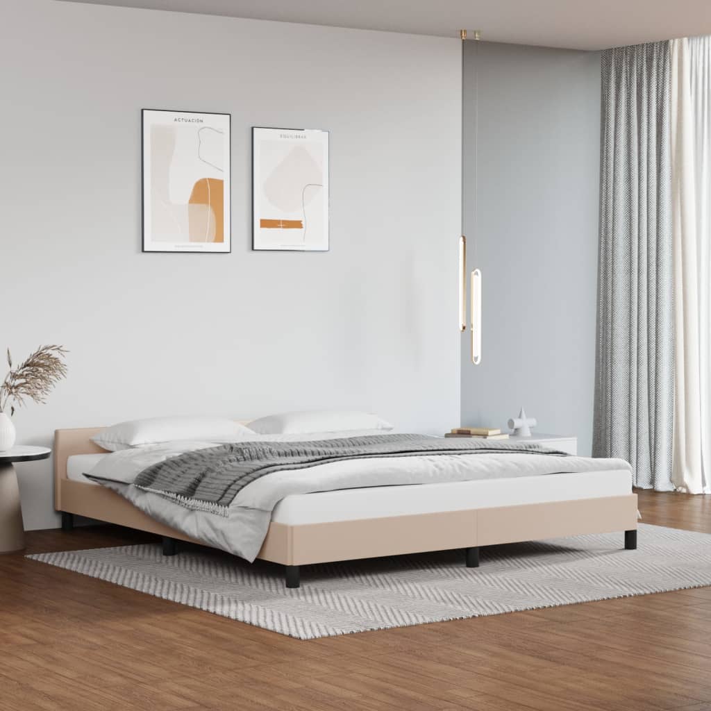 vidaXL Cadru de pat cu tăblie, cappuccino, 160x200 cm, piele ecologică