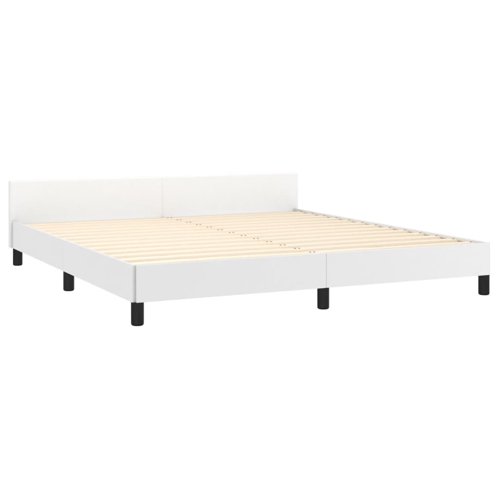 Cadru de pat cu tăblie, alb, 180x200 cm, piele ecologică