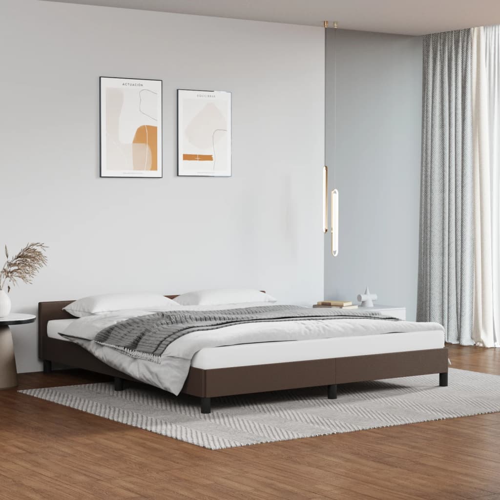 vidaXL Cadru de pat cu tăblie, maro, 180x200 cm, piele ecologică