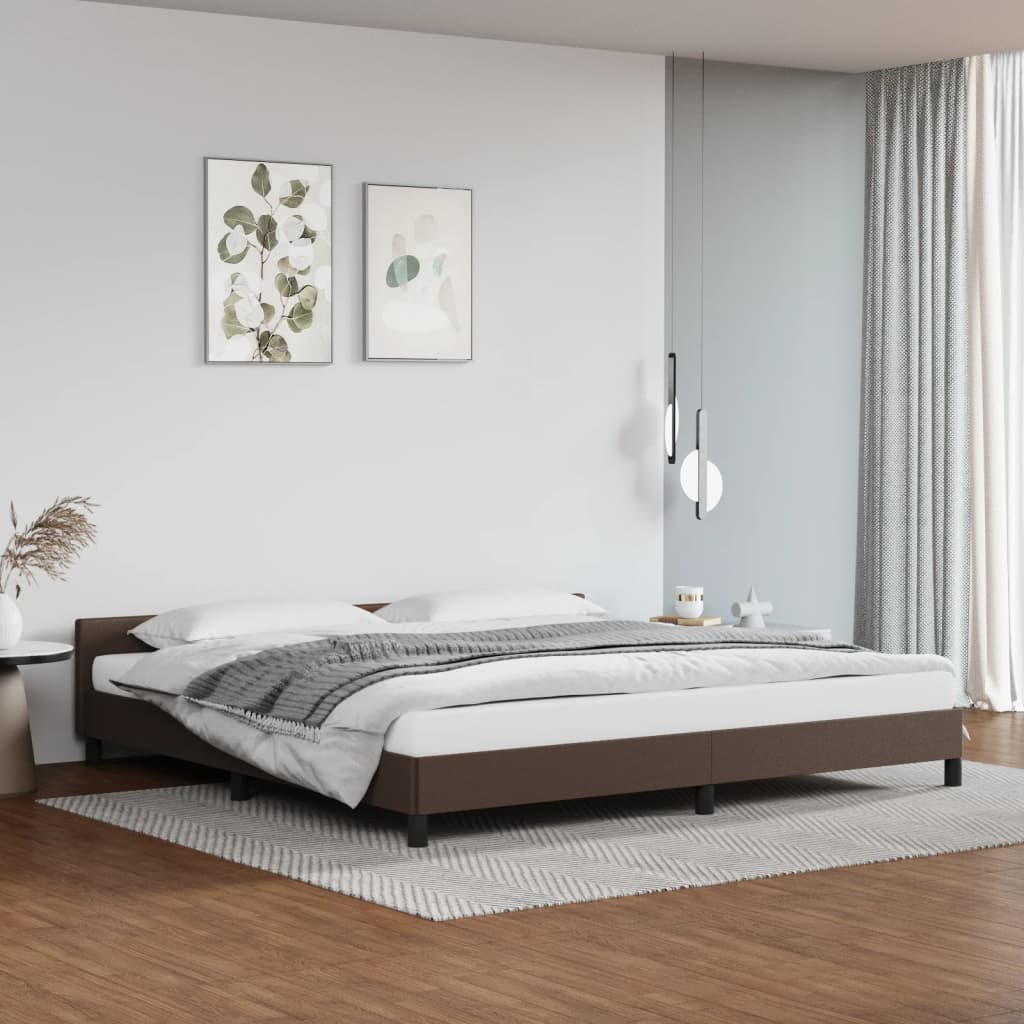 vidaXL Cadru de pat cu tăblie, maro, 200x200 cm, piele ecologică