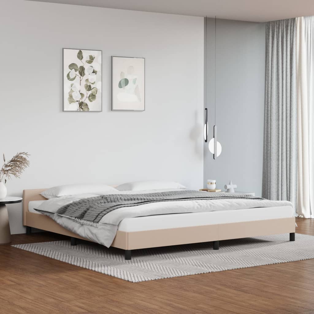 vidaXL Cadru de pat cu tăblie, cappuccino, 200x200 cm, piele ecologică