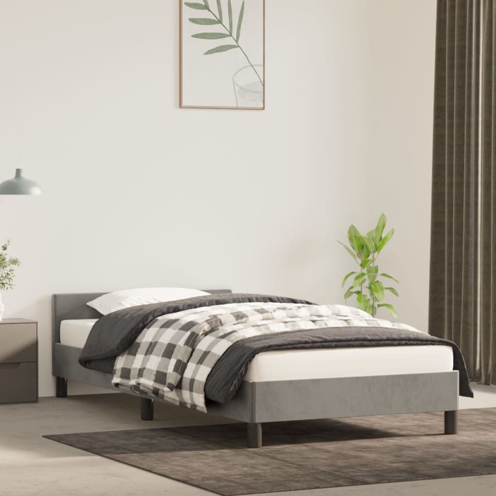 vidaXL Cadru de pat cu tăblie, gri deschis, 90x190 cm, catifea