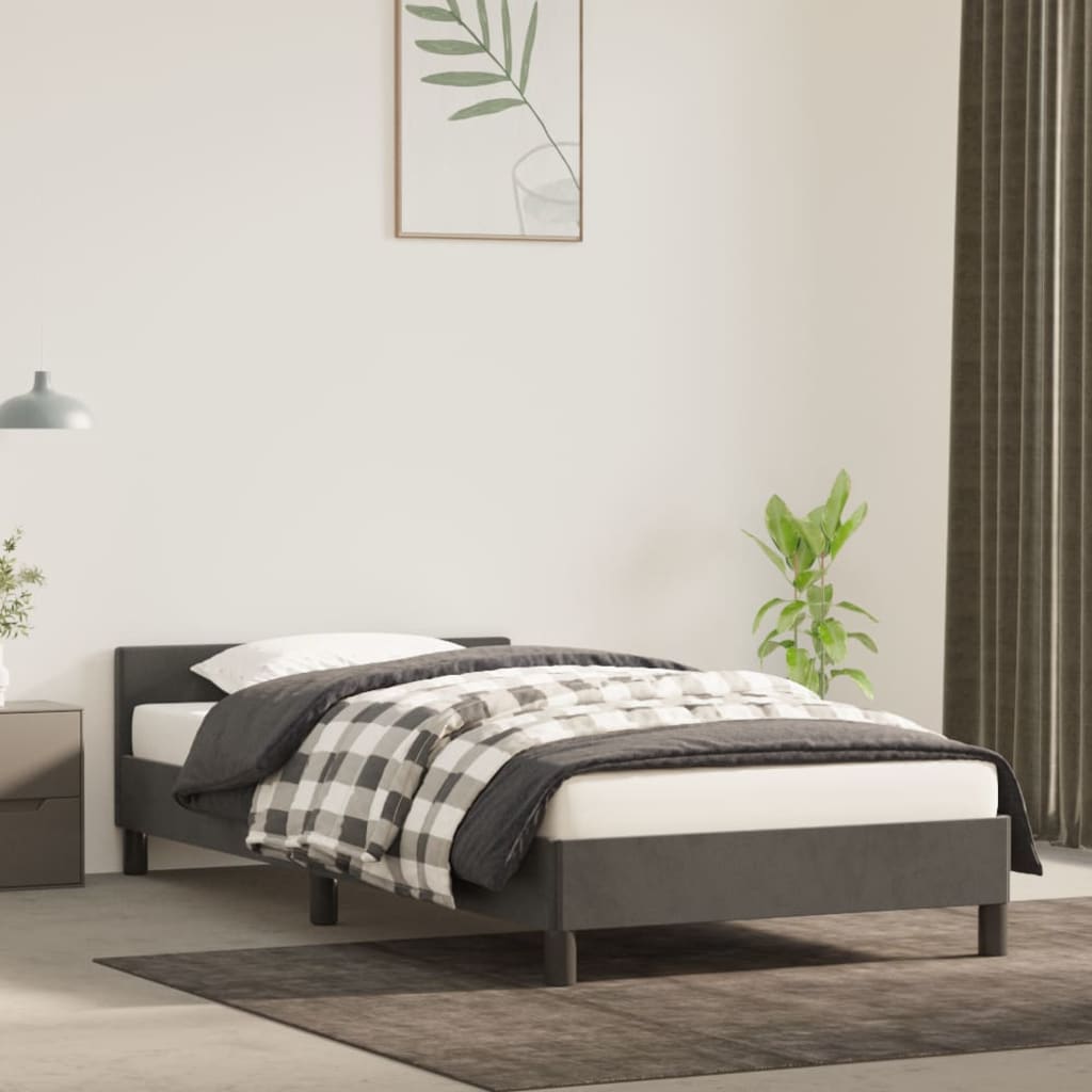 vidaXL Cadru de pat cu tăblie, gri închis, 90x190 cm, catifea