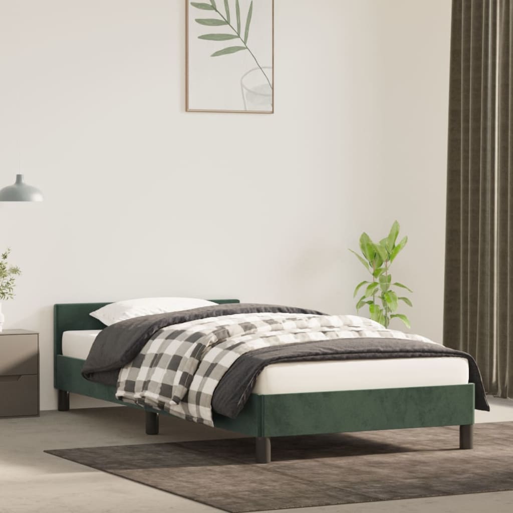 Cadru de pat cu tăblie, verde închis, 90x190 cm, catifea