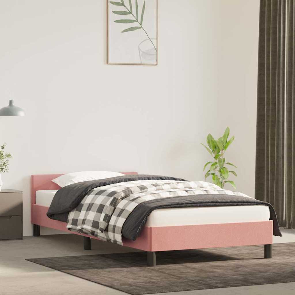 vidaXL Sengeramme med hovedgærde uden madras Pink 100x200 cm Fløjl