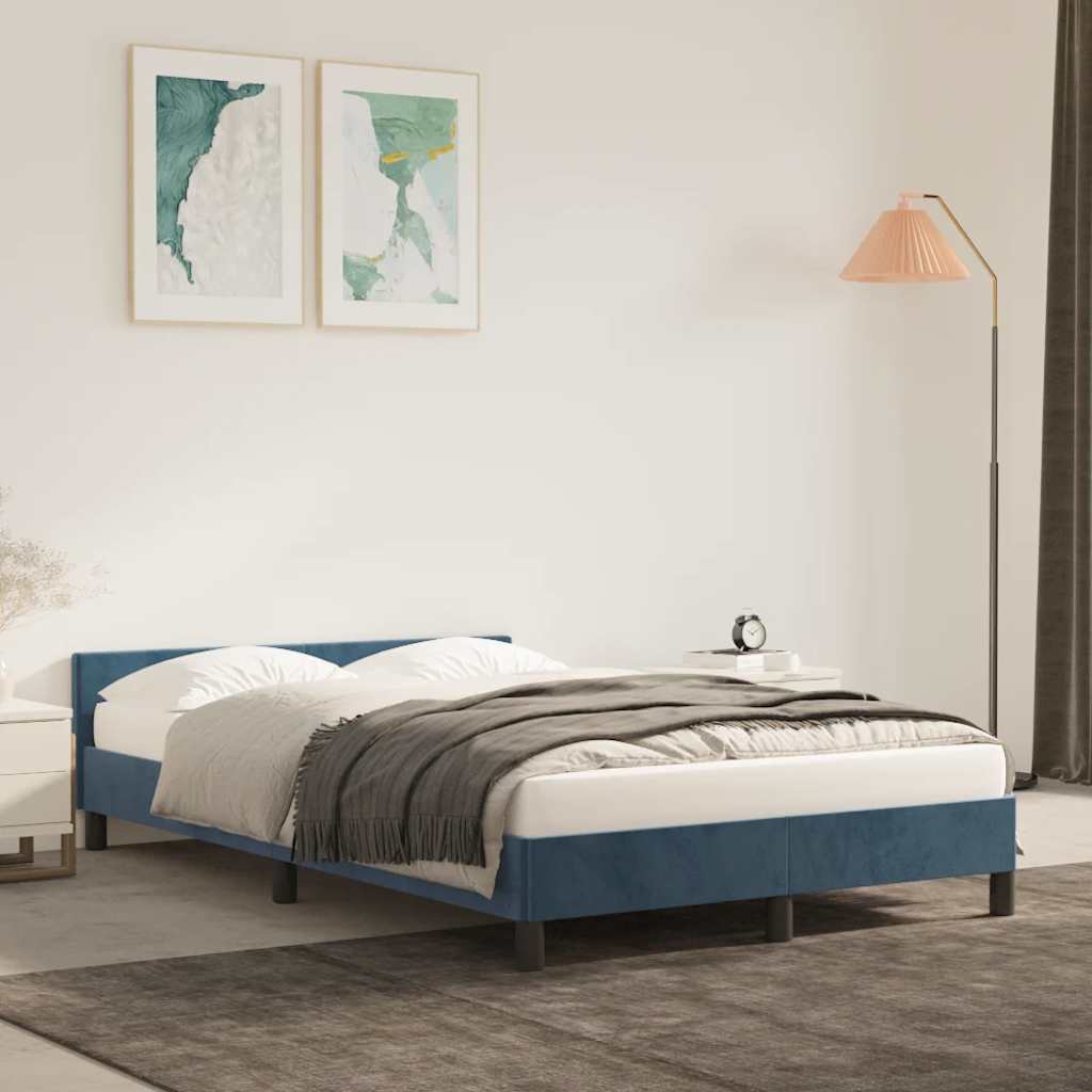 vidaXL Cadru de pat cu tăblie, albastru închis, 120×200 cm, catifea 120x200 imagine noua