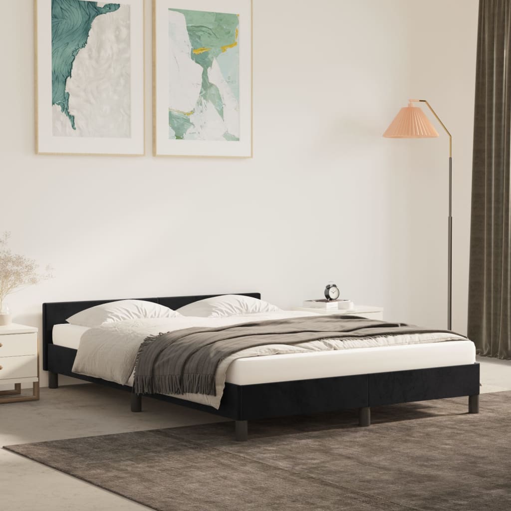 vidaXL Cadru de pat cu tăblie, negru, 140x190 cm, catifea