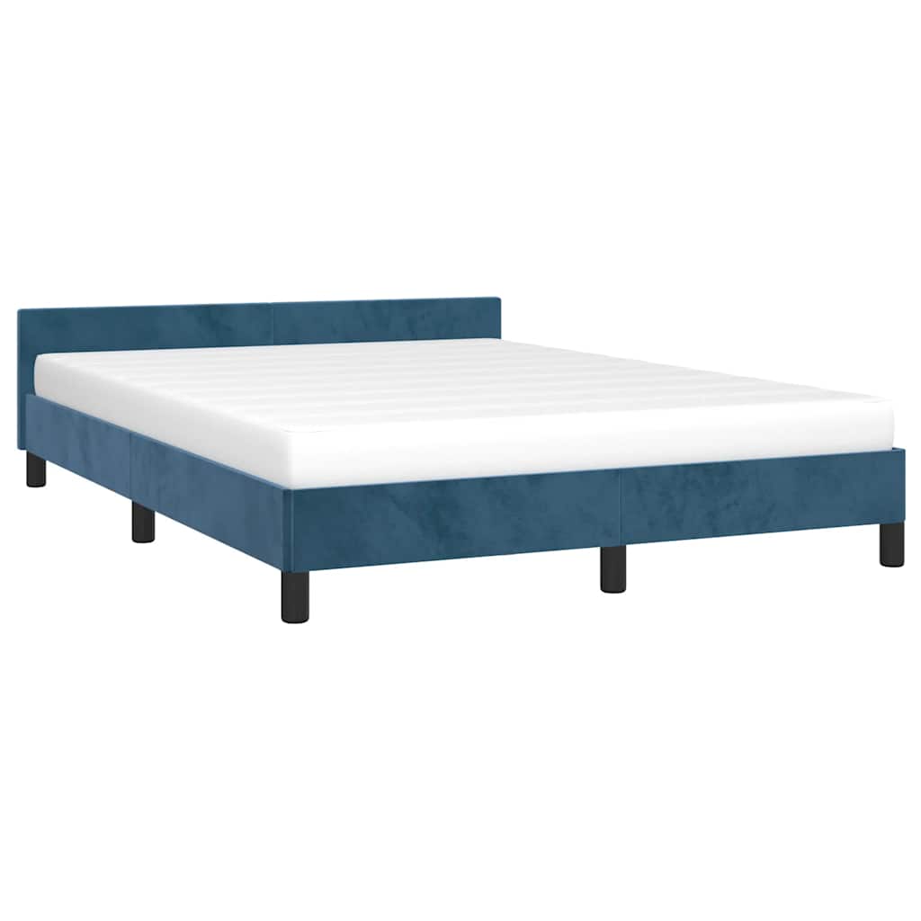 vidaXL Bedframe zonder matras 140x190 cm fluweel donkerblauw afbeelding