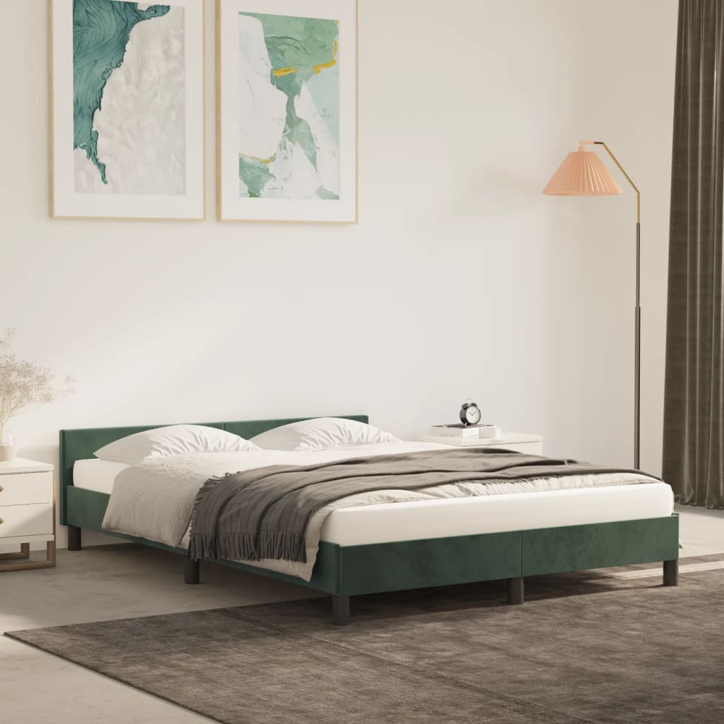 vidaXL Cadru de pat cu tăblie, verde închis, 140x200 cm, catifea