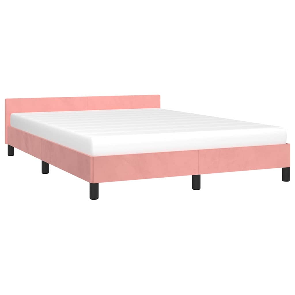 vidaXL Bedframe met hoofdeinde zonder matras 140x200 cm fluweel roze afbeelding