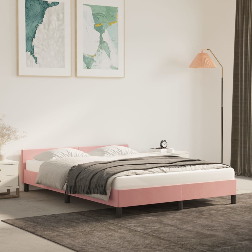 vidaXL Cadre de lit avec tête de lit Rose 140x200 cm Velours