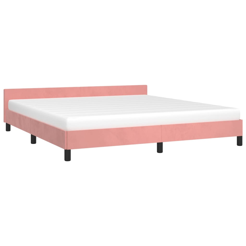 Rózsaszín bársony ágykeret fejtámlával 160 x 200 cm 