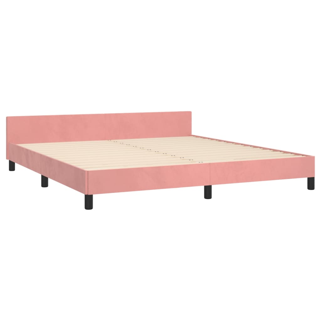Rózsaszín bársony ágykeret fejtámlával 160 x 200 cm 