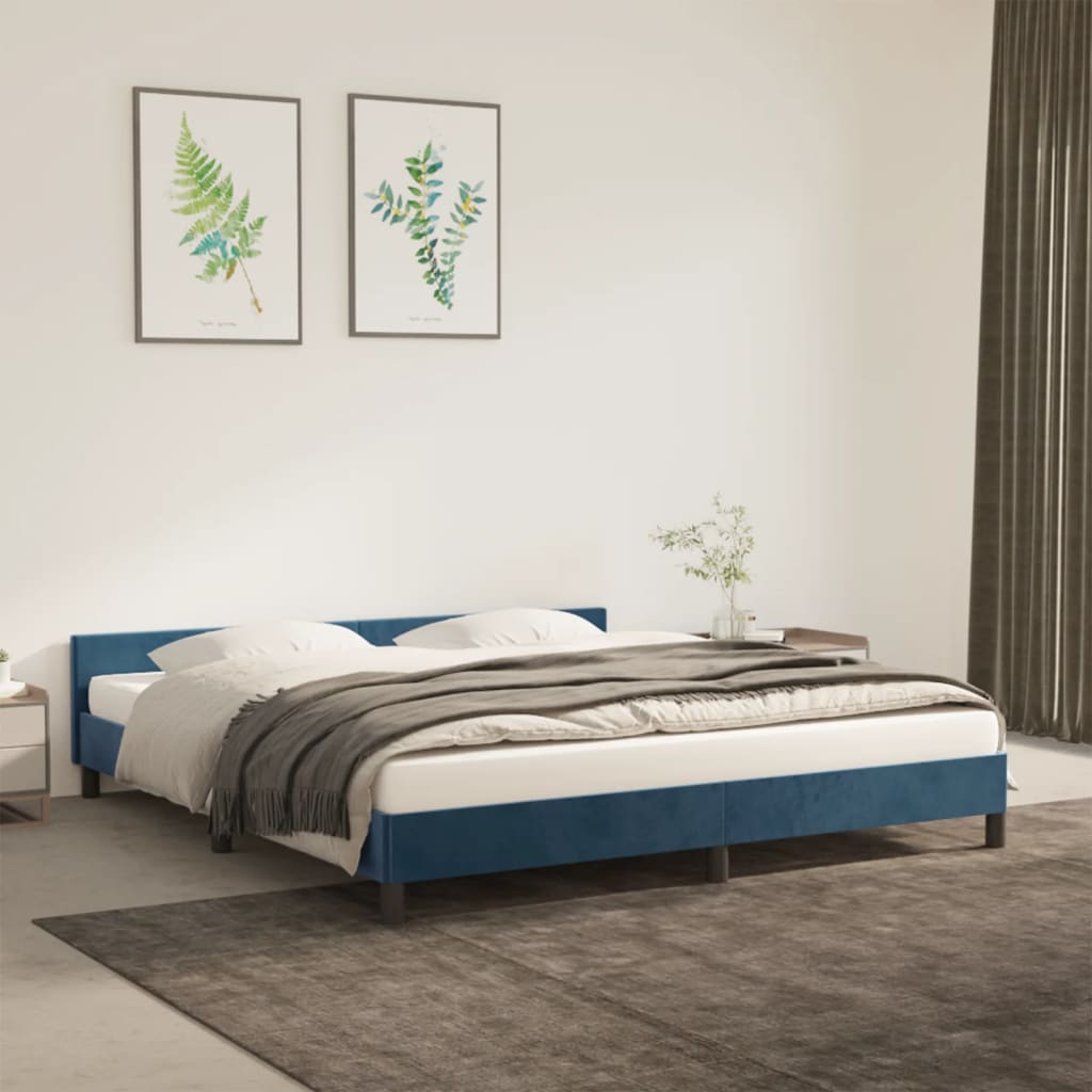 vidaXL Cadru de pat cu tăblie, albastru închis, 180x200 cm, catifea