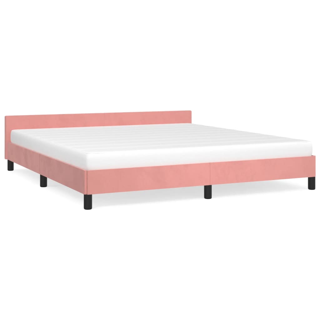 Rózsaszín bársony ágykeret fejtámlával 180 x 200 cm 