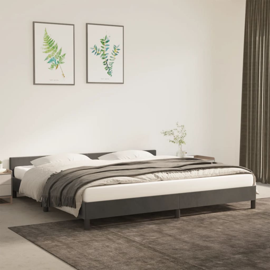 vidaXL Cadru de pat cu tăblie, gri închis, 200x200 cm, catifea