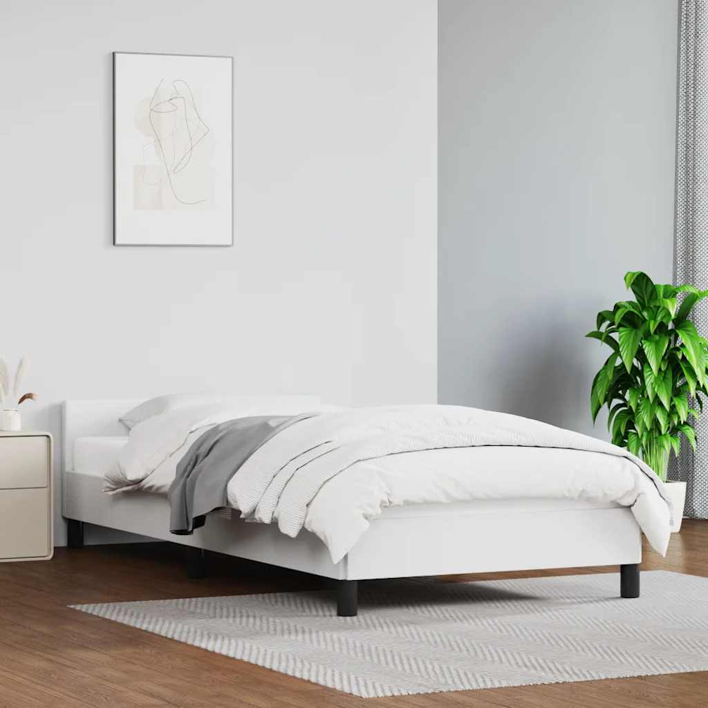 Bed Frame with Headboard White 90x190cm Single Faux Leather