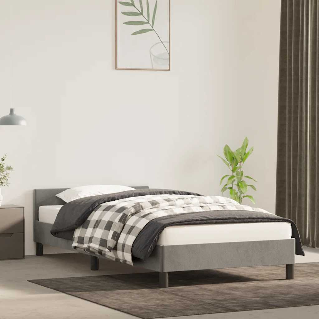 vidaXL Sängynrunko ilman patjaa vaaleanharmaa 90x190cm Single sametti